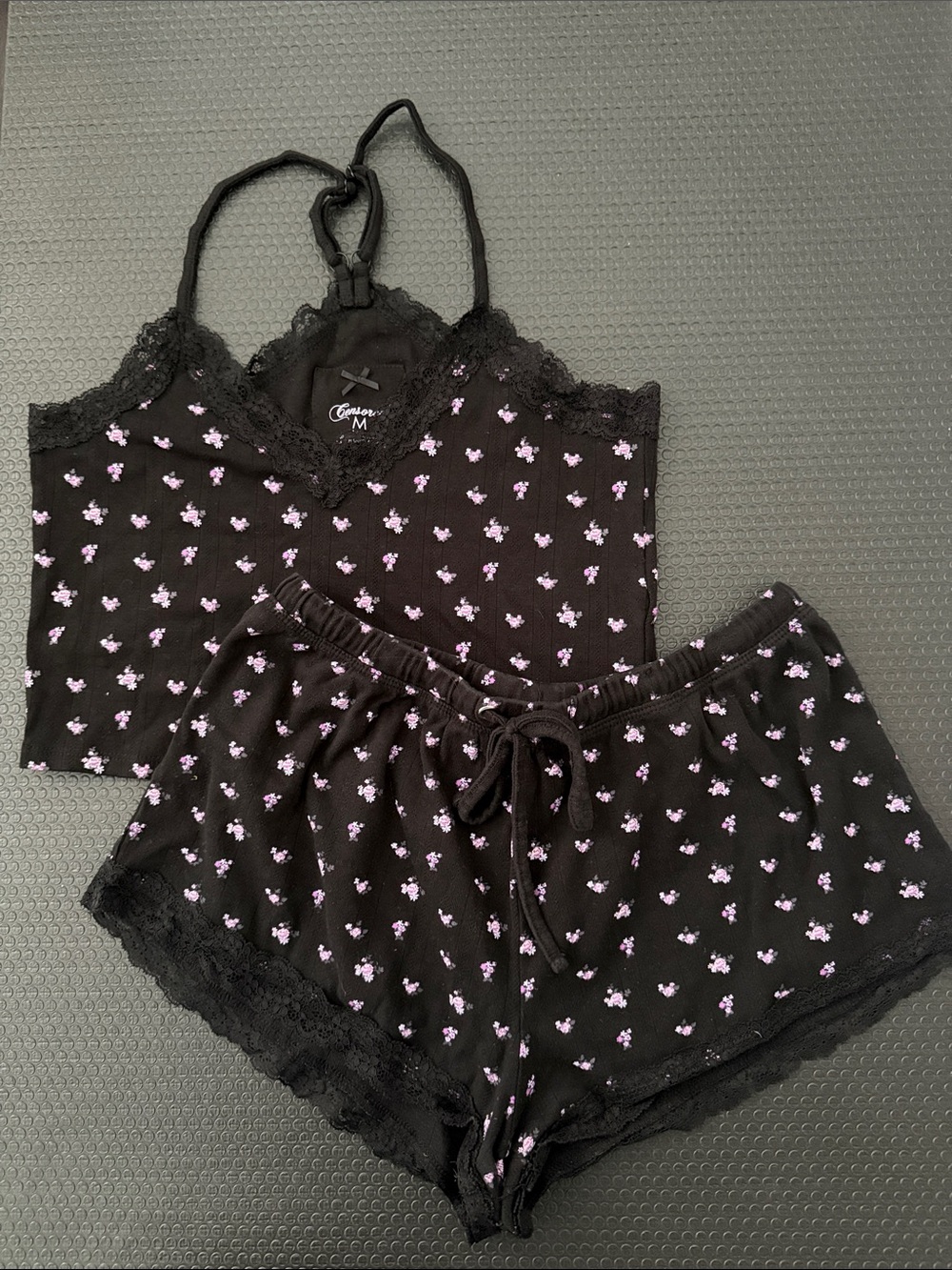 adidas Black Cami and Shorts Sleep Set with Lilac Floral Print
